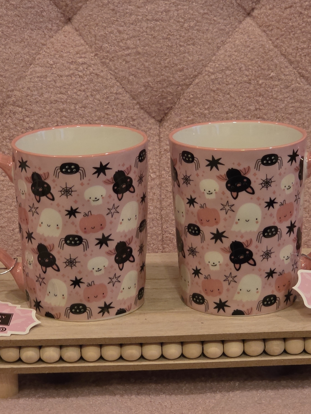 Halloween Pink Ghost, Bats & Spider Ceramic Mug - Set of 2 - Picture 2 of 5